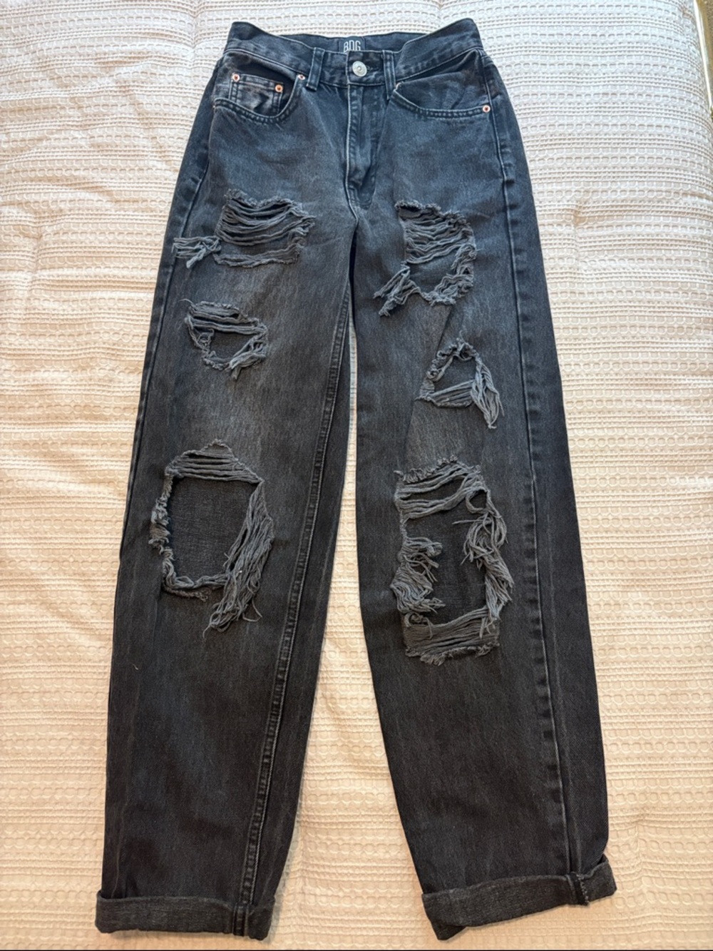 BDG High Rise Baggy Distressed Black Jeans